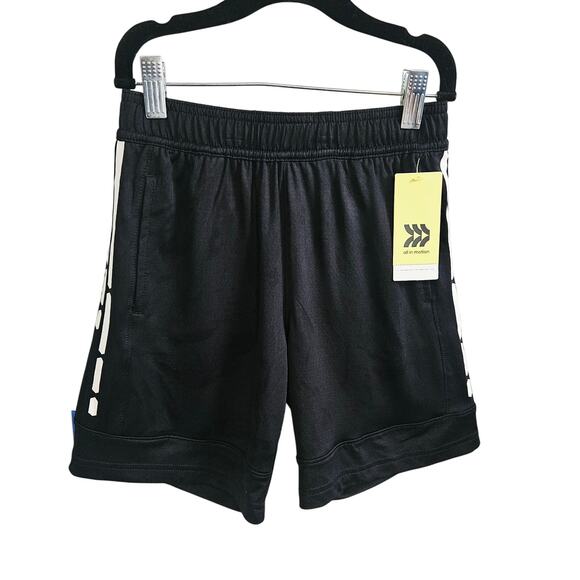 All In Motion Boys Size S Basketball Shorts Solid Black Mesh Sporty Athletic Gym - Picture 1 of 8